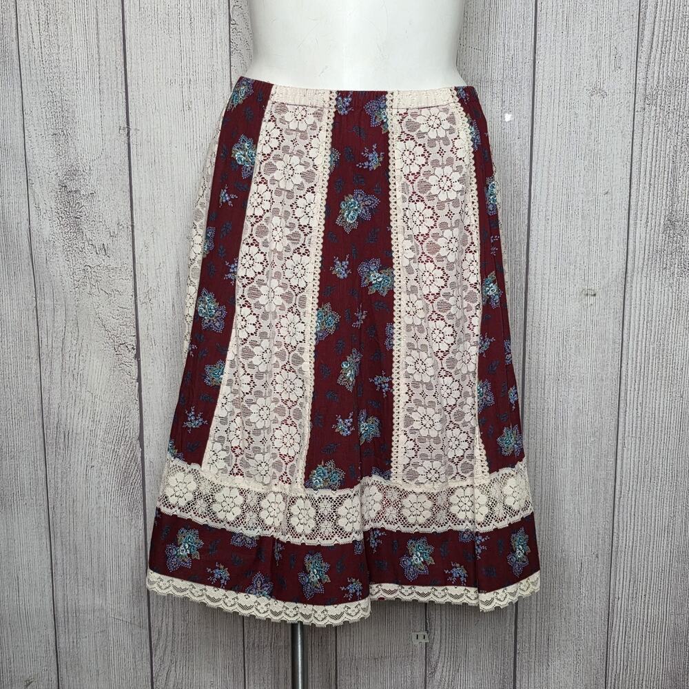 Carefree Fashions Vintage Prairie Lace Floral Midi Skirt, sz Large